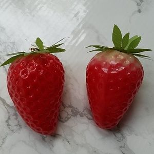 Large red green strawberry fruit summer earrings